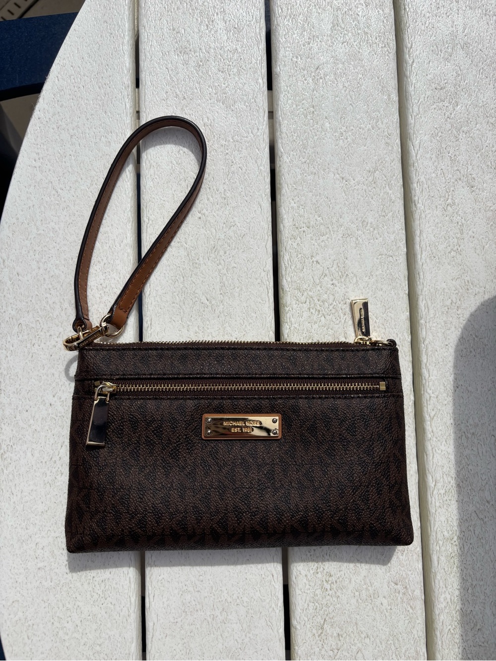Michael Kors Dark Brown Monogram Wristlet with Gold Hardware - Picture 3 of 6